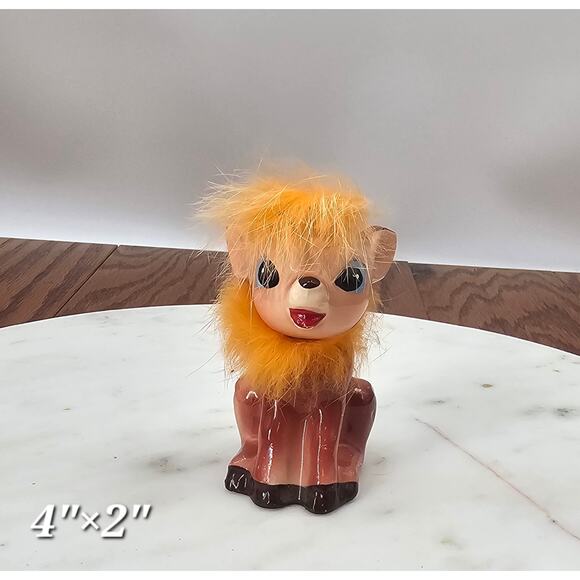 Vintage Victoria Ceramics Japan Fawn Figurine with Faux Fur Mane - Picture 1 of 3